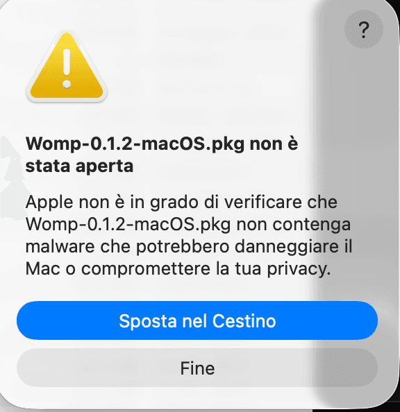 macOS Gatekeeper warning dialog
